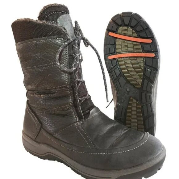 Ecco Winter Snow Boots | Women’s 7 | Black Leather, Lace Up, Rugged Sole - Picture 1 of 8